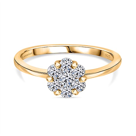 Luxuriant Diamond- Lab Grown Diamond (SI-I1-GH) Pressure Set Ring in 18k Gold Vermeil Sterling Silver 0.50 Ct