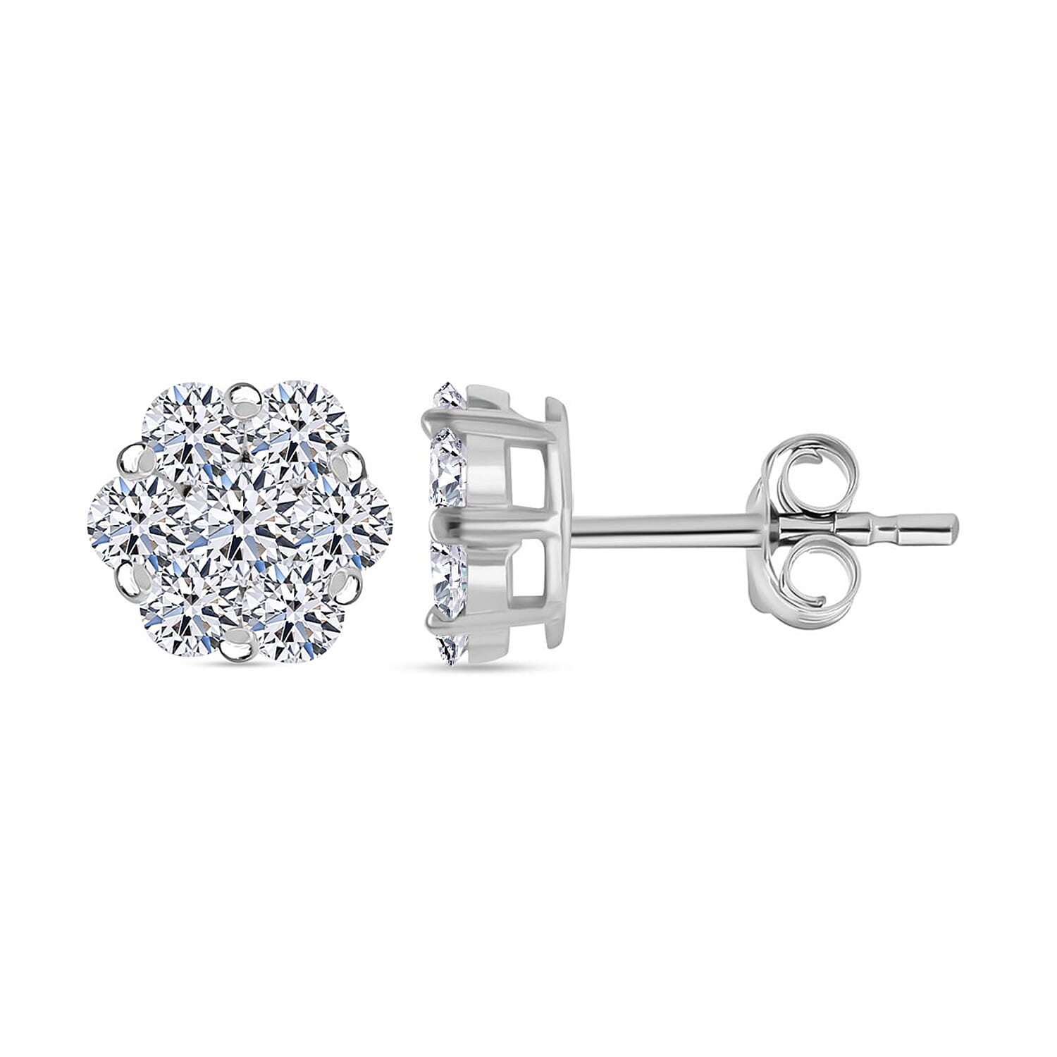 Luxuriant - Pressure Set Lab Grown Diamond (SI-GH) Push Back Earrings in Platinum Overlay Sterling Silver 0.51 Ct.