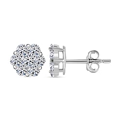LUXURIANT 0.5 Ct. Lab Grown Diamond Stud Floral Earrings in Platinum Plated Sterling Silver