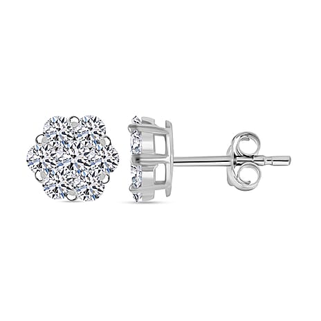 Luxuriant - Pressure Set Lab Grown Diamond (SI-GH) Push Back Earrings in Platinum Overlay Sterling Silver 0.51 Ct.