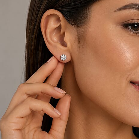 Luxuriant - Pressure Set Lab Grown Diamond (SI-GH) Push Back Earrings in Platinum Overlay Sterling Silver 0.51 Ct.