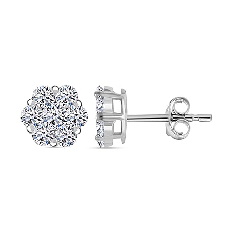 Luxuriant Diamond - Pressure Set Lab Grown Diamond (SI-G-H) Push Back Earrings in Platinum Overlay Sterling Silver 0.51 Ct.