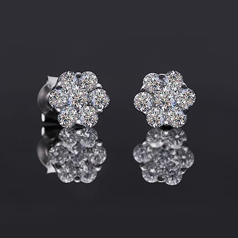 Luxuriant Diamond - Pressure Set Lab Grown Diamond (SI-G-H) Push Back Earrings in Platinum Overlay Sterling Silver 0.51 Ct.