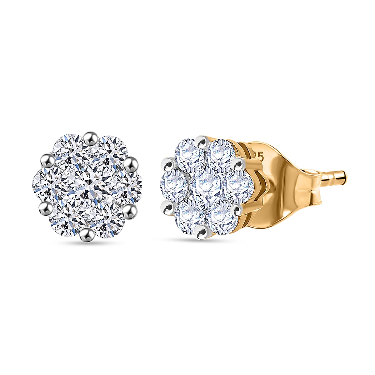 Luxuriant - Lab Grown Diamond (SI-GH) Pressure Set Push Post Studs Earring in 18K Vermeil Yellow Gold Plated Sterling Silver 0.50 Ct.