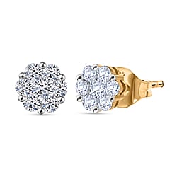 LUXURIANT 0.50 Ct. Lab Grown Diamond Floral Stud Push Back Earrings in Rhodium Overlay Sterling Silver (SI/G-H)