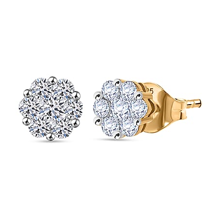 LUXURIANT 0.50 Ct. Lab Grown Diamond Floral Stud Push Post Earrings in 18K Yellow Gold Vermeil Plated Sterling Silver
