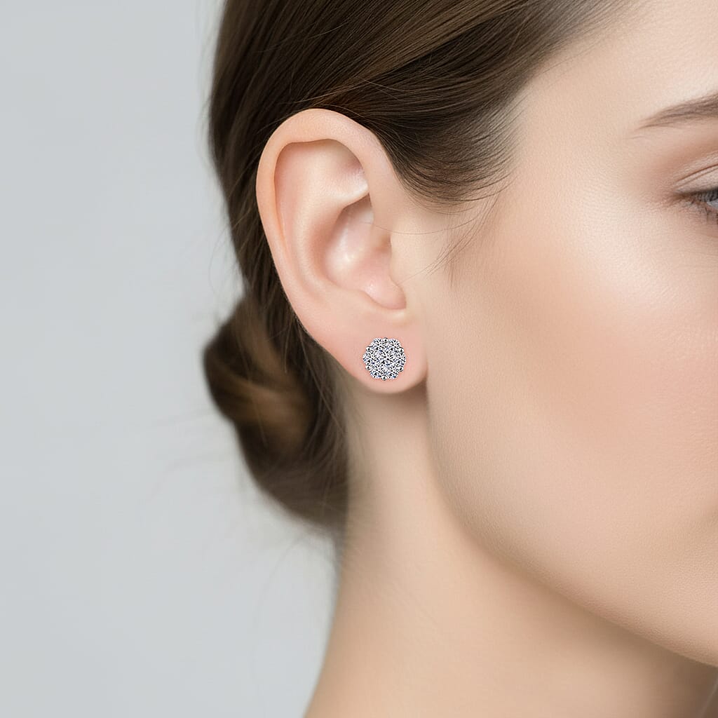 Luxuriant Diamond-Lab Grown Diamond Stud Floral Earrings in 925 Sterling Silver