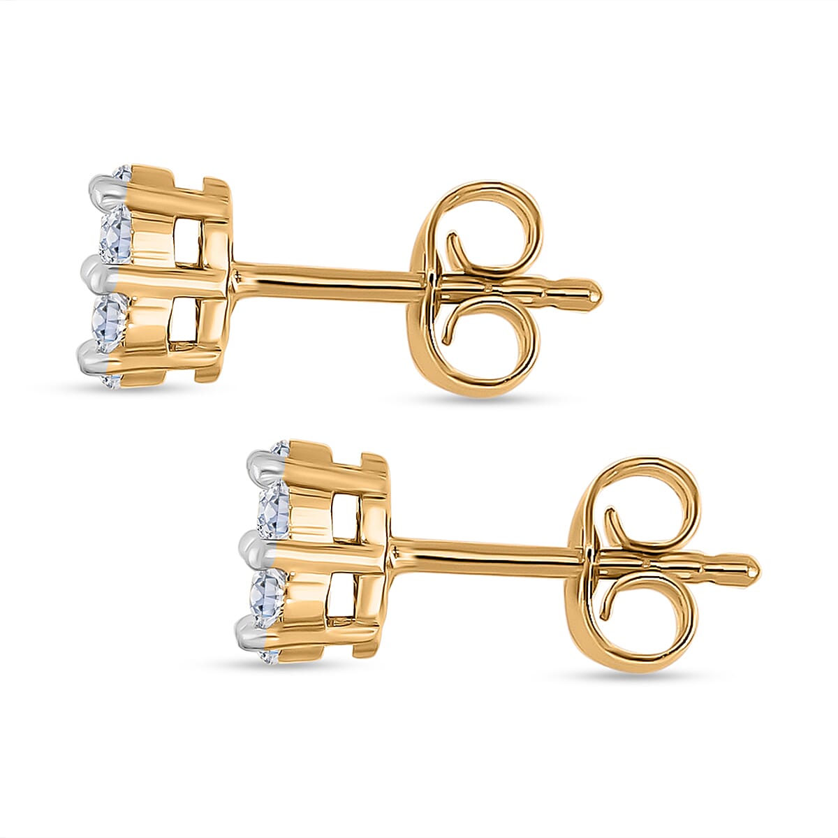 Luxuriant - Lab Grown Diamond (SI-GH) Pressure Set Push Post Studs Earring in 18K Vermeil Yellow Gold Plated Sterling Silver 0.50 Ct.
