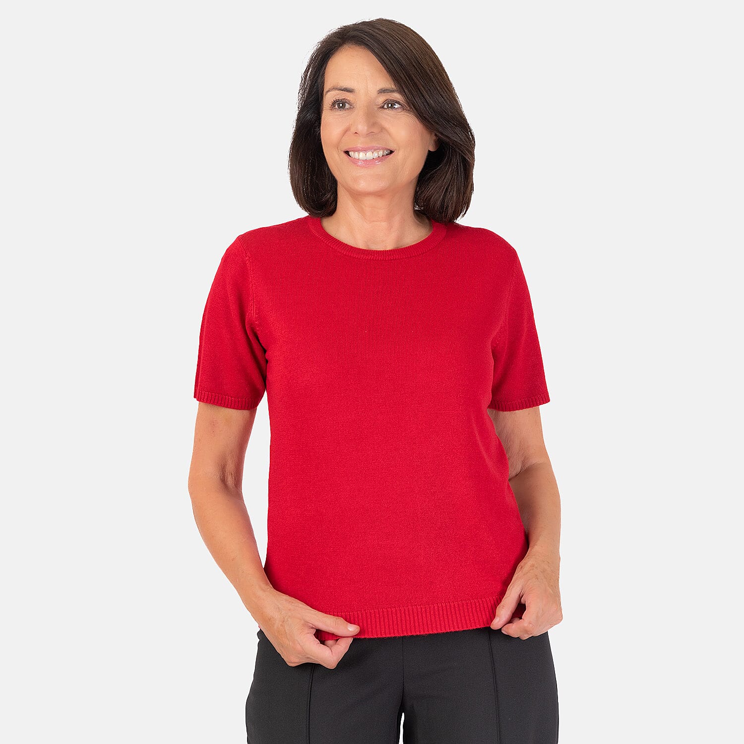 Pure & Natural Crew Neck Short Sleeves Jumper - Red