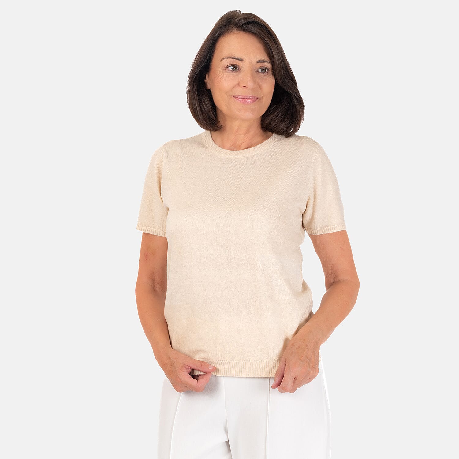 Pure & Natural Crew Neck Short Sleeves Jumper - Stone