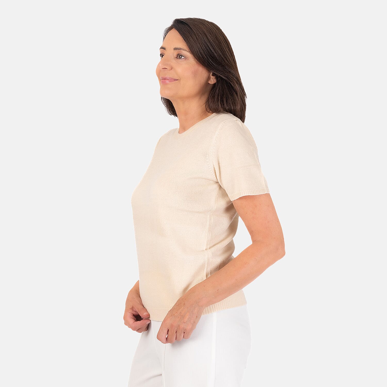 Pure & Natural Crew Neck Short Sleeves Jumper - Stone