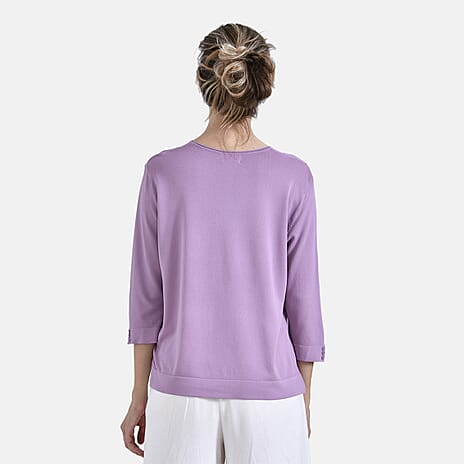 La Marey Wavy Pattern Three-Quarter Sleeve Blouse (Size L) - Purple