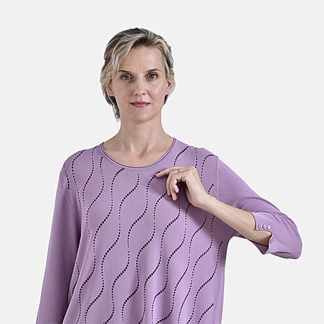 La Marey Wavy Pattern Three-Quarter Sleeve Blouse (Size XL) - Purple