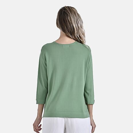 La Marey Wavy Pattern Three-Quarter Sleeve Blouse (Size L) - Olive Grove