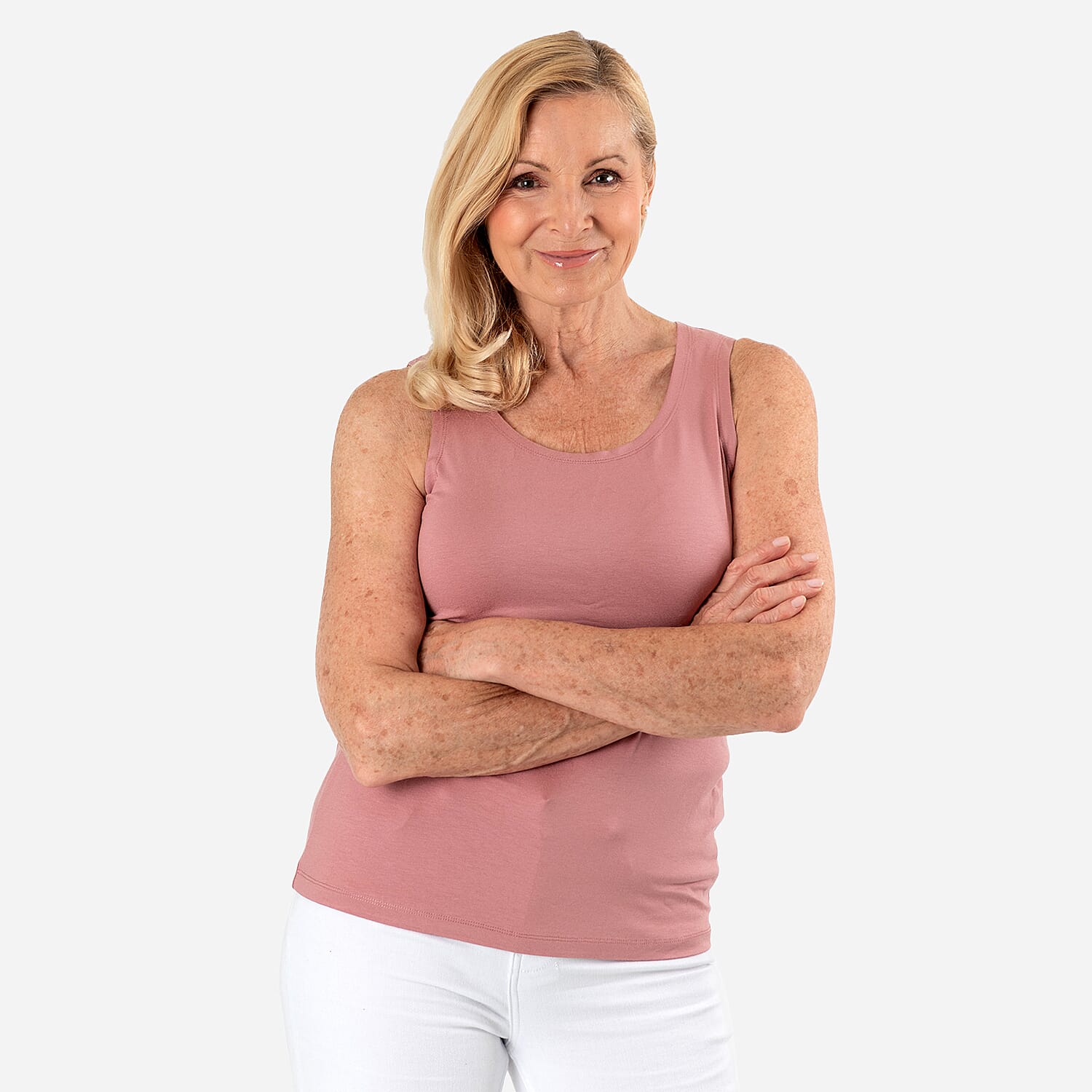 TAMSY Viscose Womens Sleeveless Tank Top (Size 24 to 26) - Blush Pink