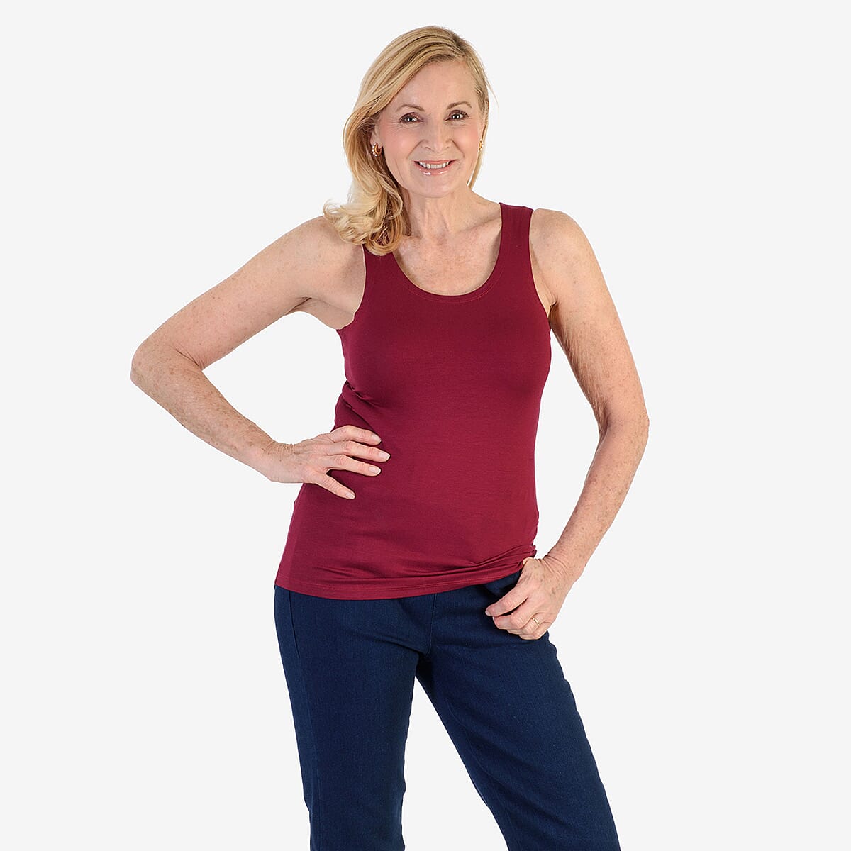 TAMSY Viscose Womens Sleeveless Tank Top (Size 20 to 22) - Burgundy
