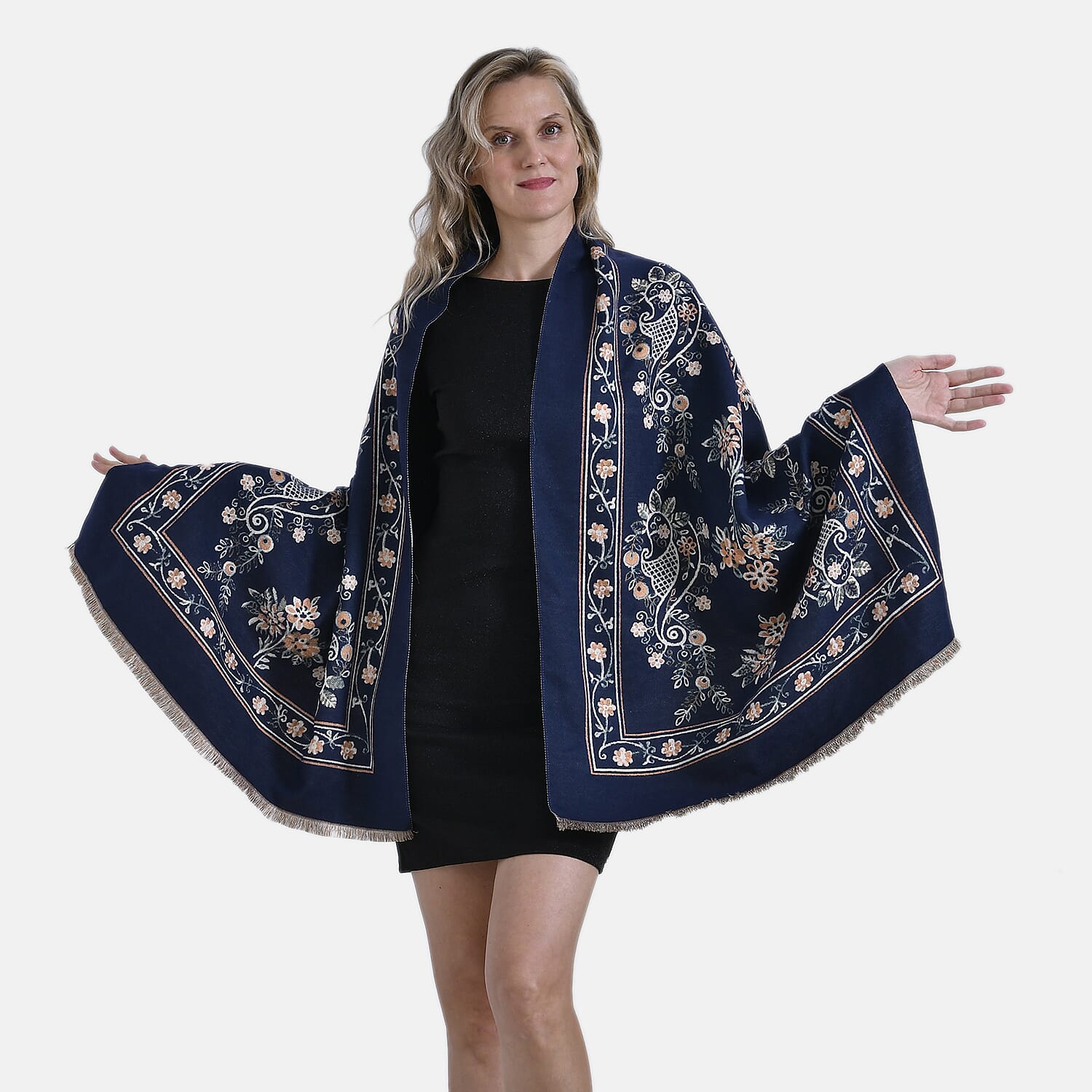 Closeout Deal Super Soft Shawl (One Size) - Blue Based with Multi Flowers