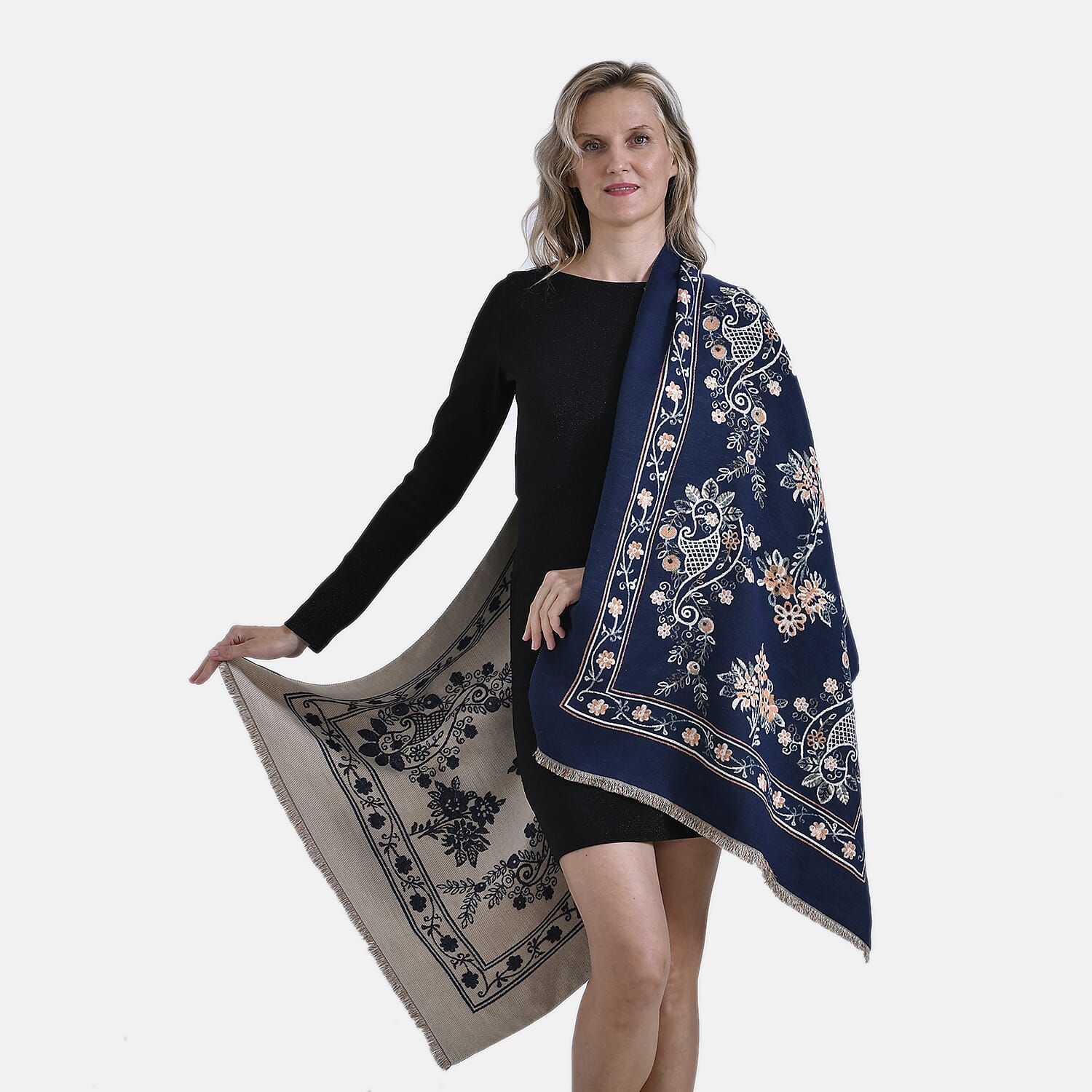Closeout Deal Super Soft Shawl (One Size) - Blue Based with Multi Flowers