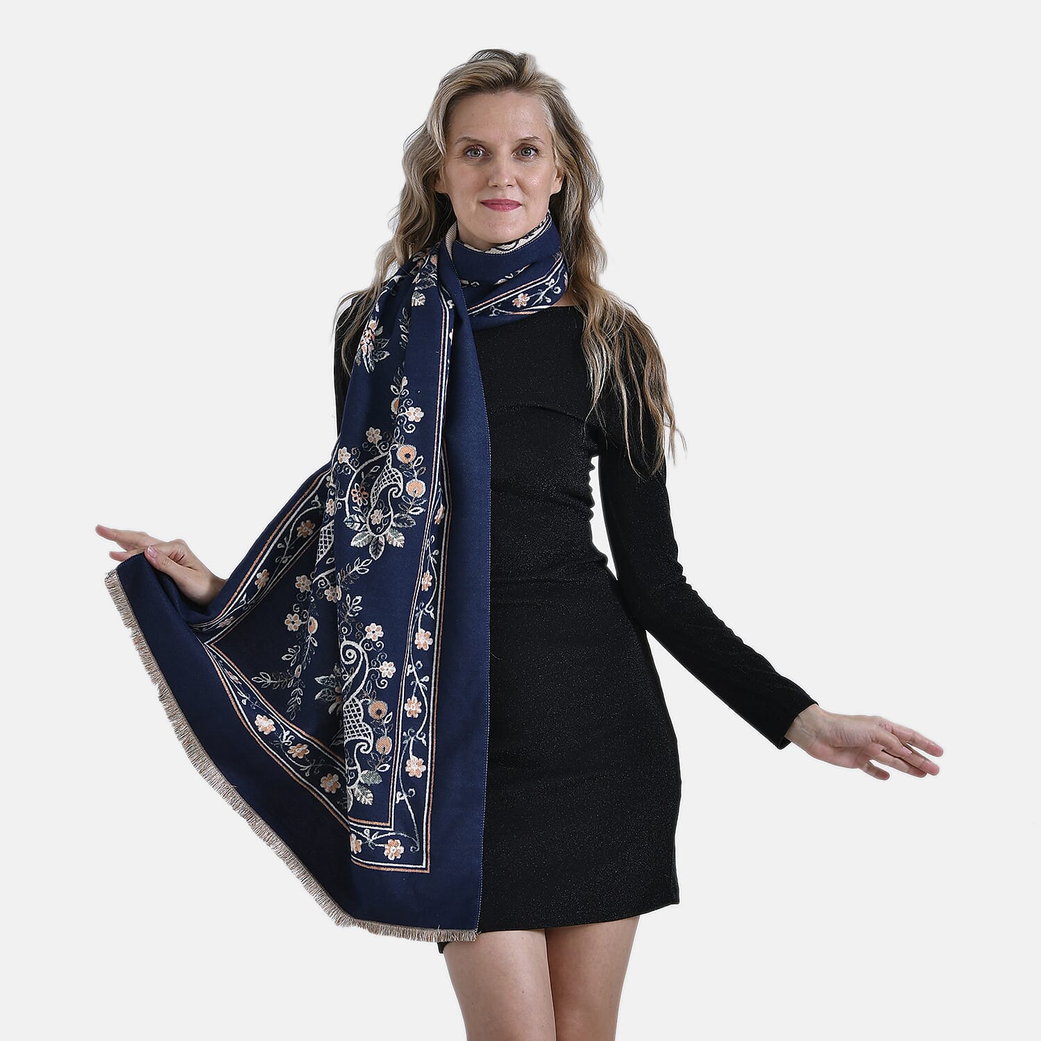 Closeout Deal Super Soft Shawl (One Size) - Blue Based with Multi Flowers