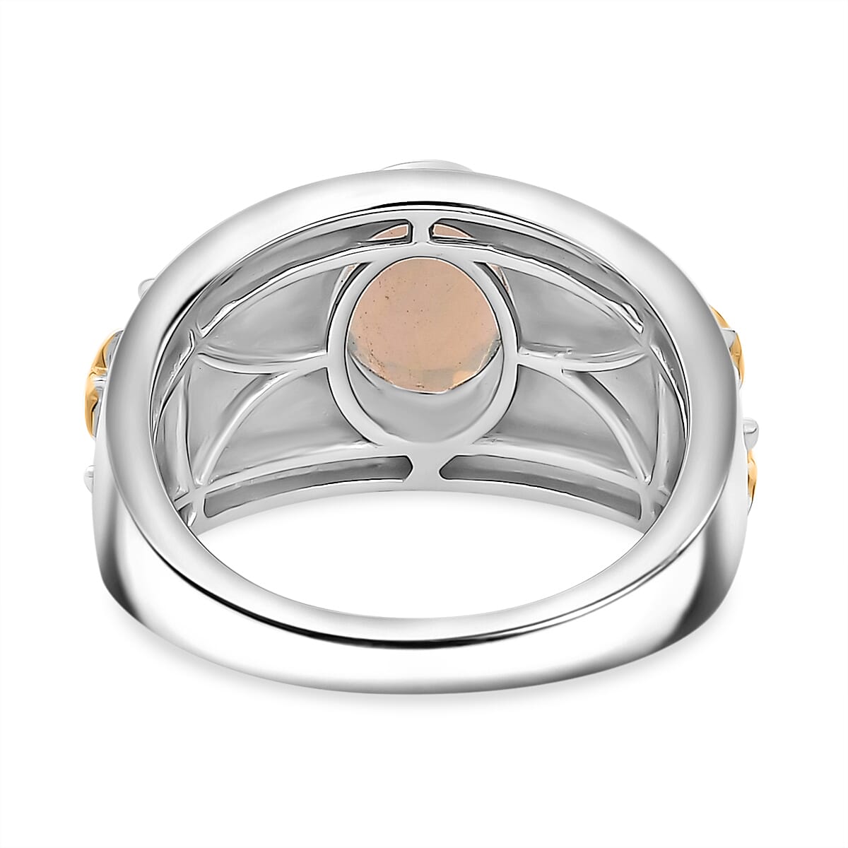 Ethiopian Opal Solitaire Ring 18K Vermeil Yellow Gold Plated & Rhodium