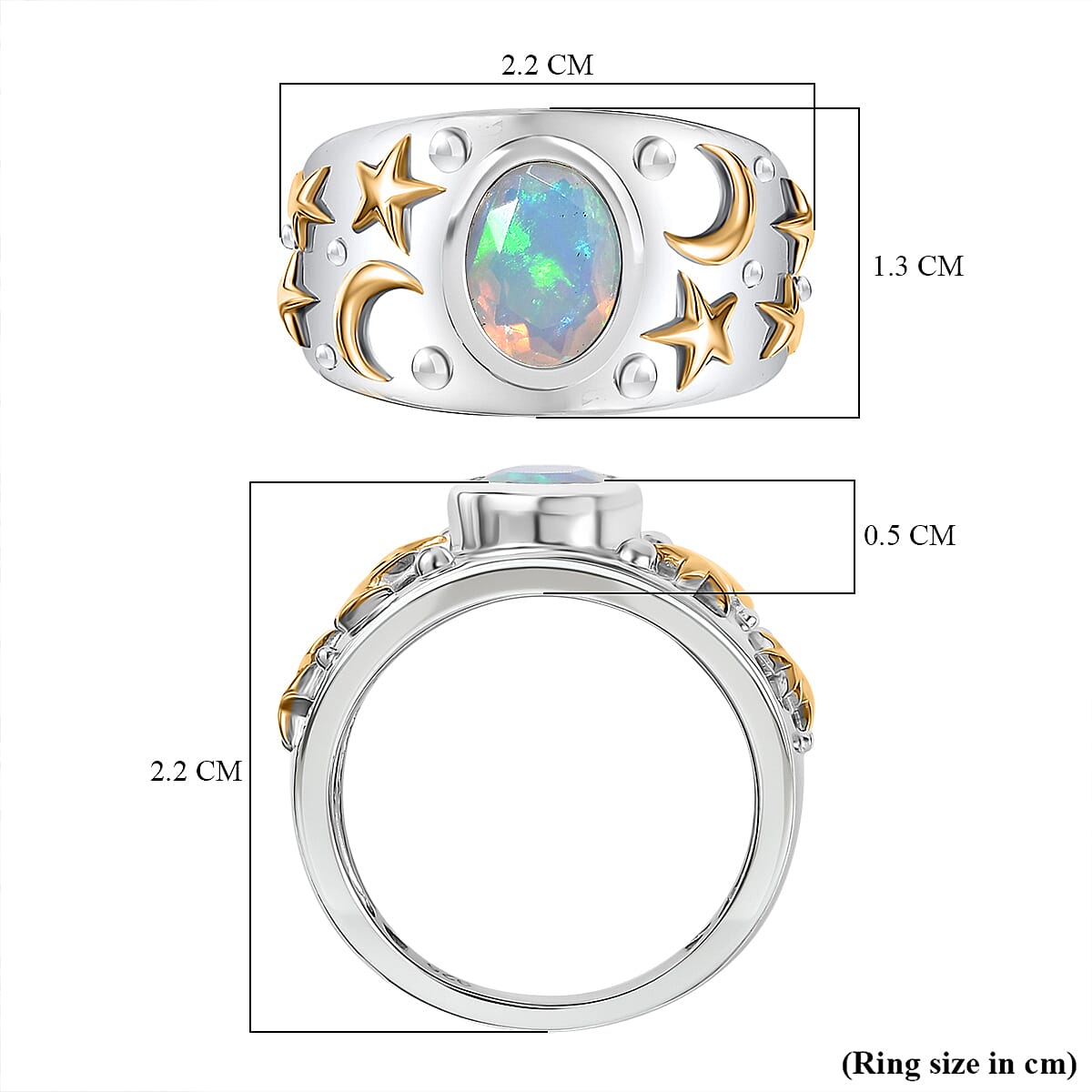 Ethiopian Opal Solitaire Ring 18K Vermeil Yellow Gold Plated & Rhodium