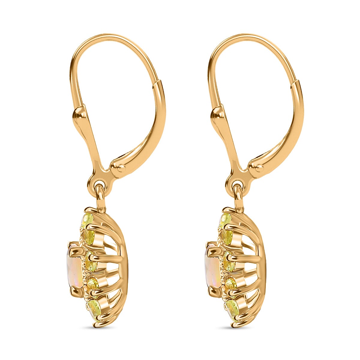 Ethiopian Opal & Peridot Solitaire Lever Back Earring With Lever Back in 18K Vermeil Yellow Gold 1.462 Ct.