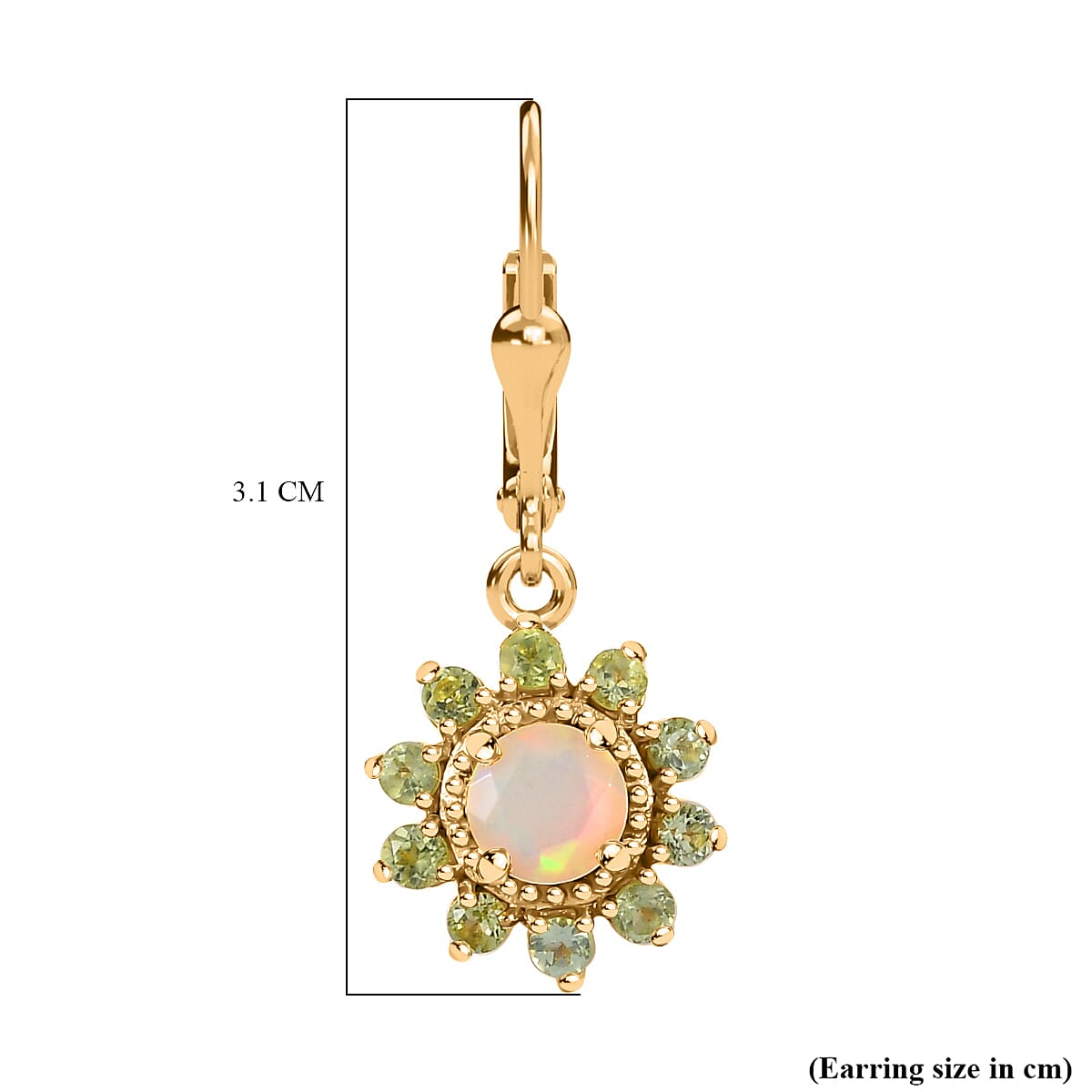 Ethiopian Opal & Peridot Solitaire Lever Back Earring With Lever Back in 18K Vermeil Yellow Gold 1.462 Ct.