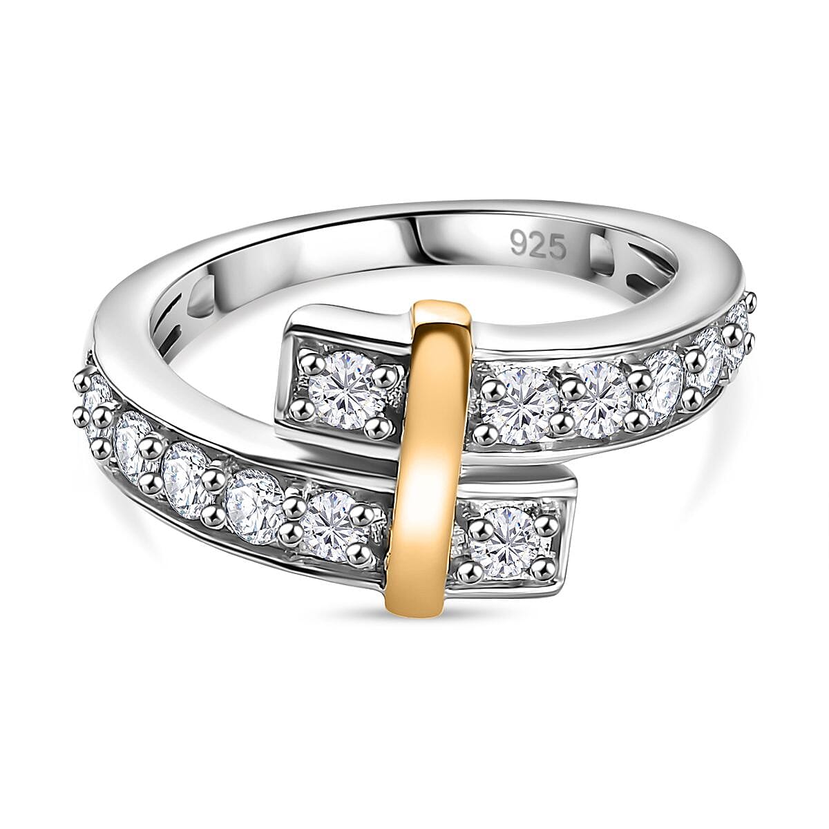 Designer Inspired - Luxuriant Lab Grown Diamond (F-SI) Bypass Ring in 18K Vermeil Yellow Gold Plated & Rhodium Overlay Sterling Silver 0.65 Ct.