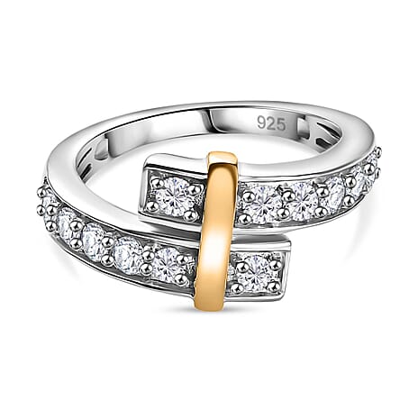 Designer Inspired - Luxuriant Lab Grown Diamond (F-SI) Bypass Ring in 18K Vermeil Yellow Gold Plated & Rhodium Overlay Sterling Silver 0.65 Ct.