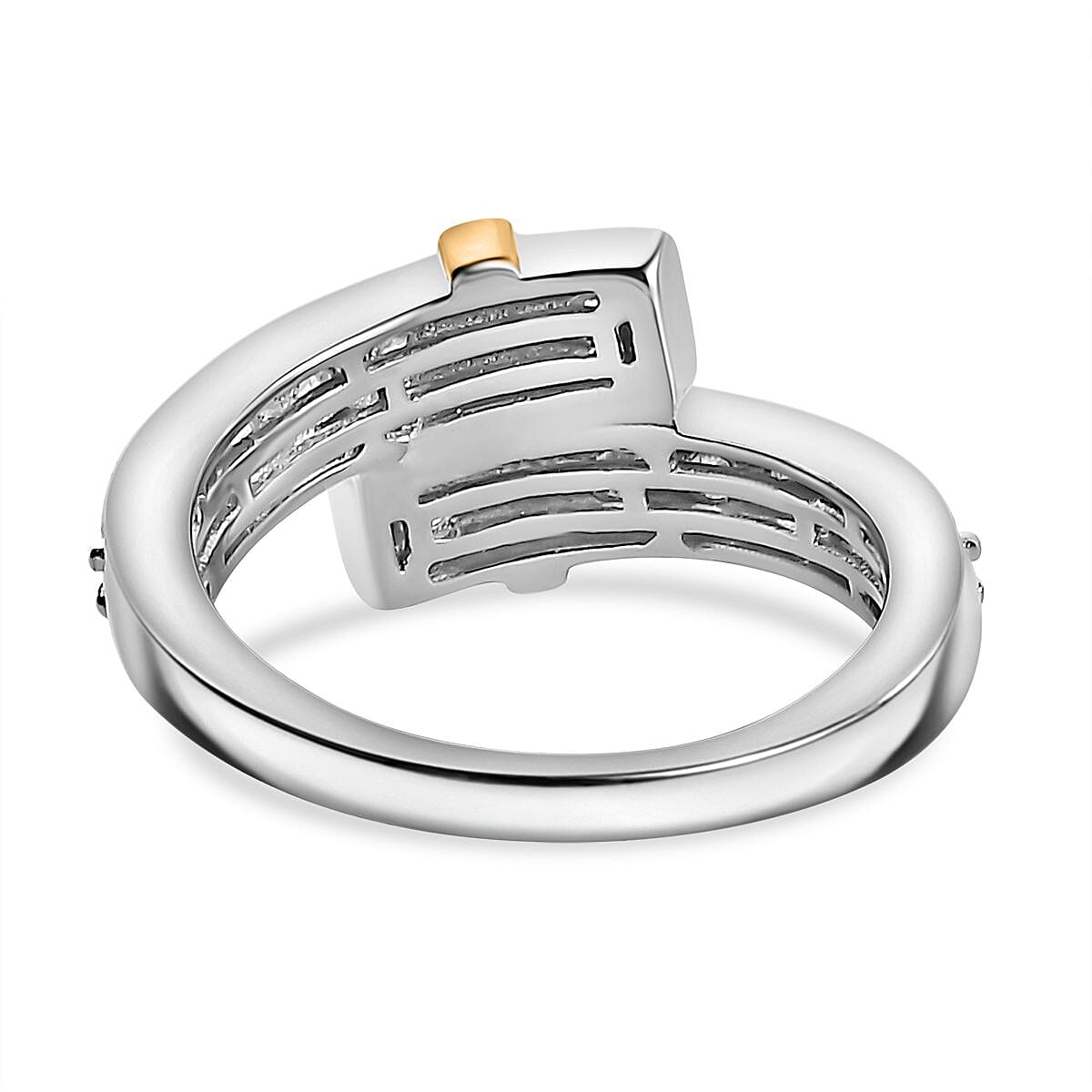 Designer Inspired - Luxuriant Lab Grown Diamond (F-SI) Bypass Ring in 18K Vermeil Yellow Gold Plated & Rhodium Overlay Sterling Silver 0.65 Ct.