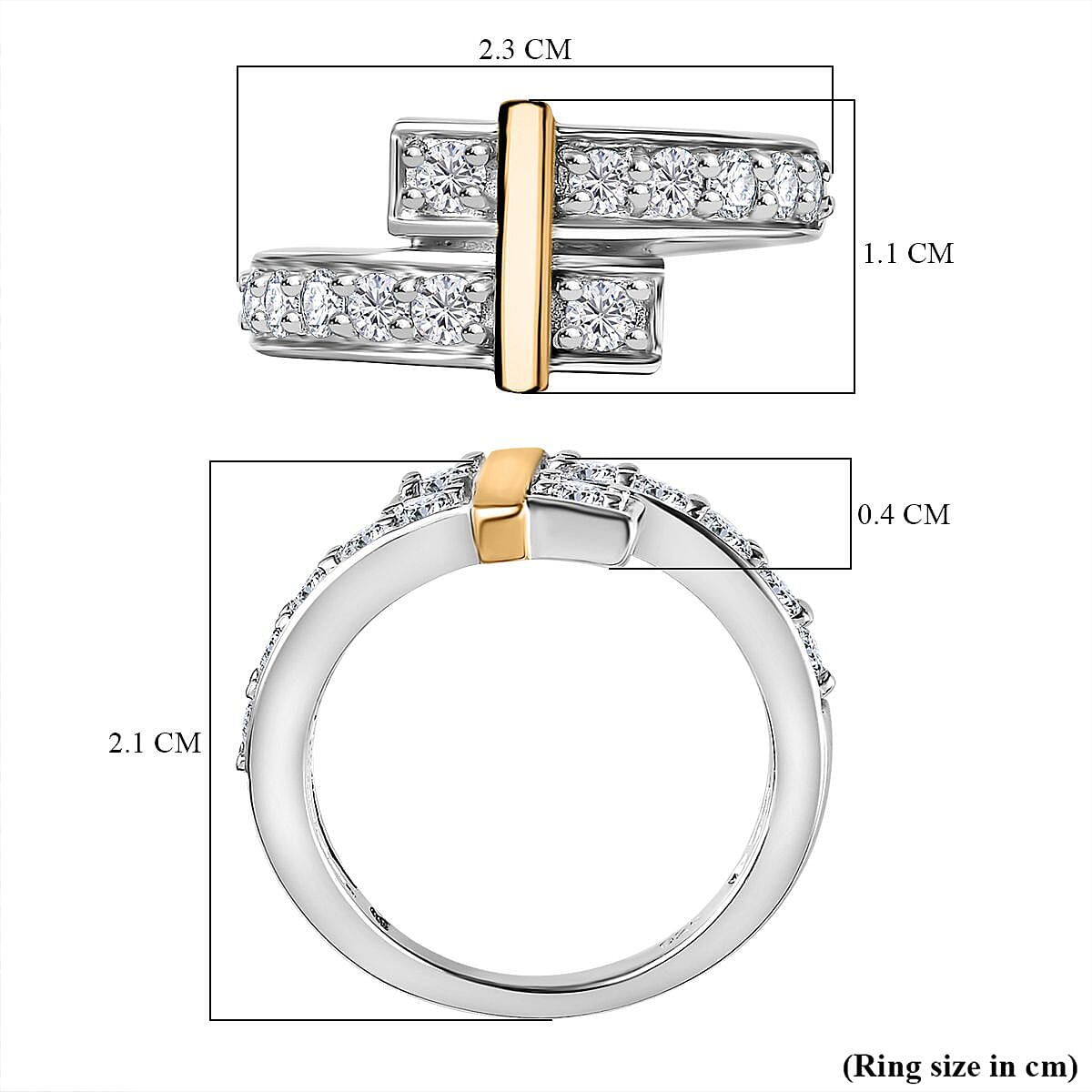 Designer Inspired - Luxuriant Lab Grown Diamond (F-SI) Bypass Ring in 18K Vermeil Yellow Gold Plated & Rhodium Overlay Sterling Silver 0.65 Ct.