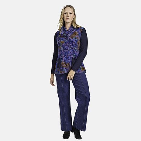 Mudflower Abstract Printed Cowl Neck Top (Size 12) - Blue