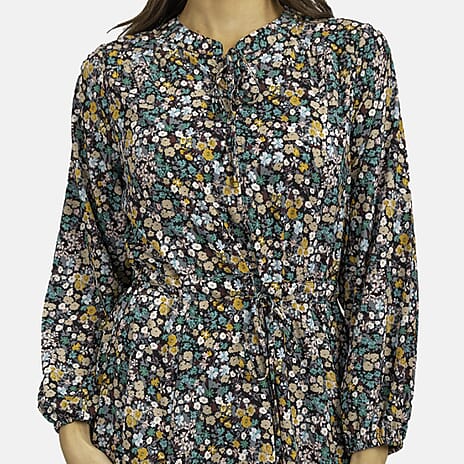 Mudflower Floral Pattern Tie Waist Midi Dress (Size 12) - Spruce