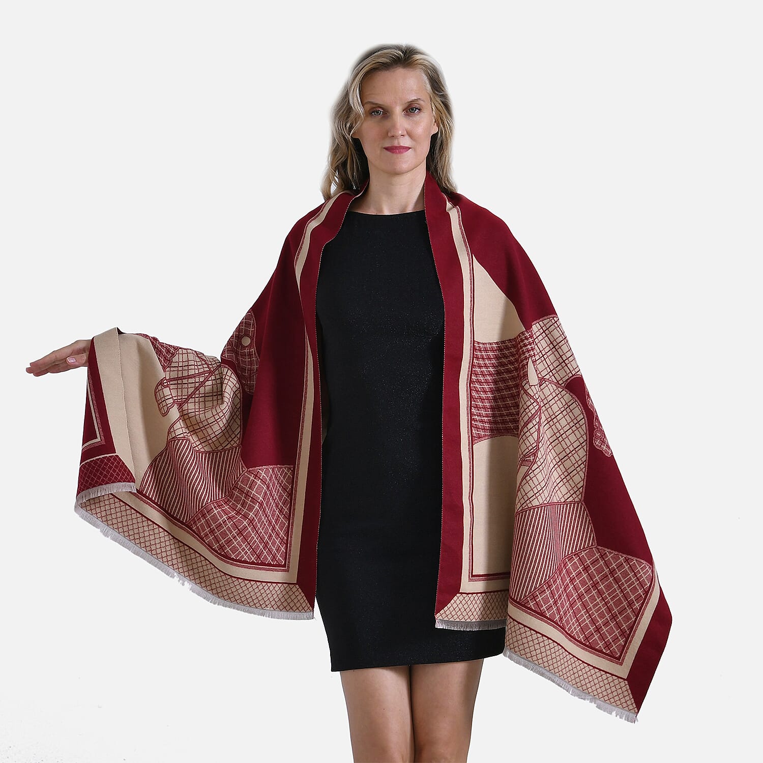 CLOSEOUT DEAL - Designer Luxurious Horse Print Warm Shawl - Red CLOSEOUT DEAL - Designer Luxurious Horse Print Warm Shawl - Red