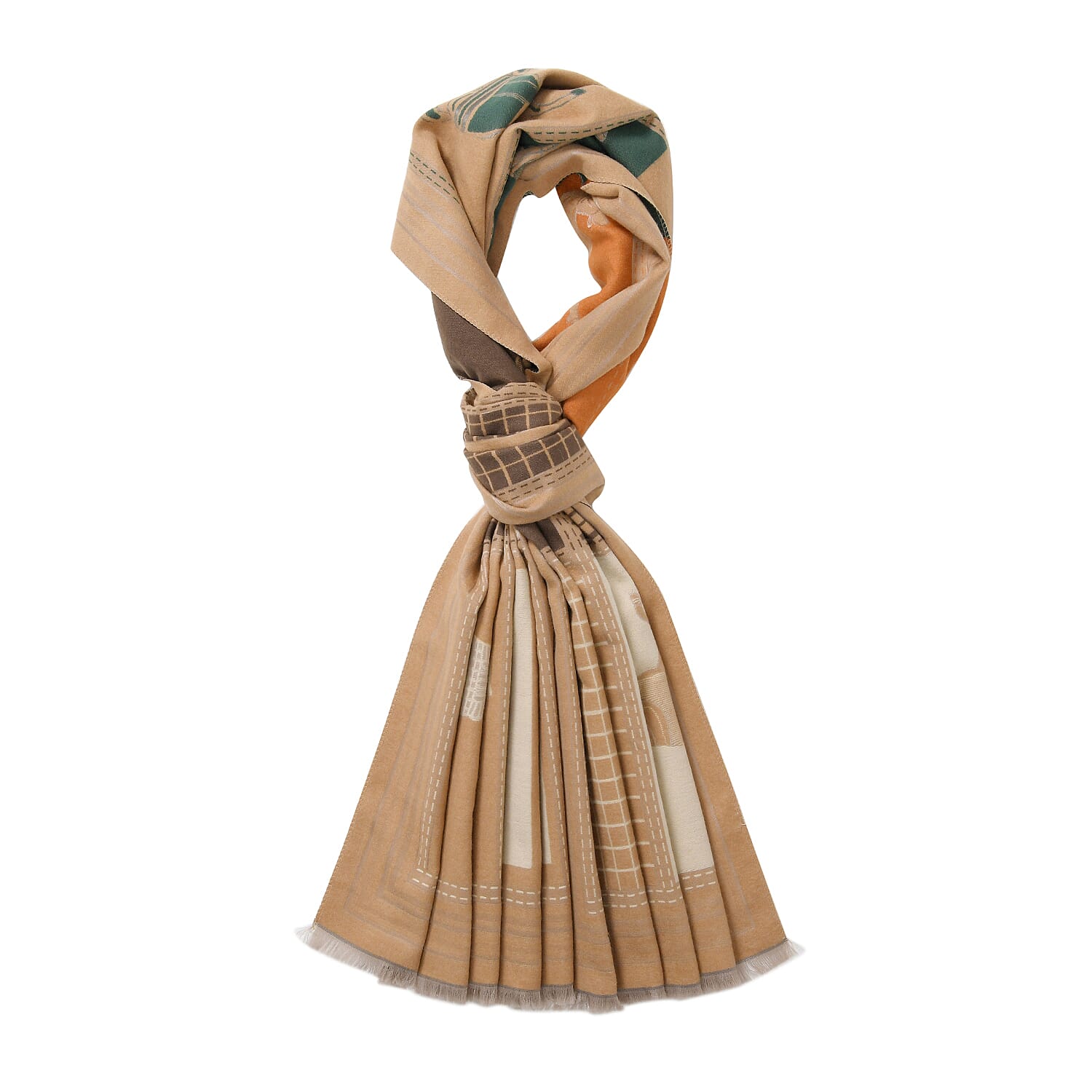 CLOSEOUT DEAL - Designer  Luxurious Horse Print Warm Shawl - Camel