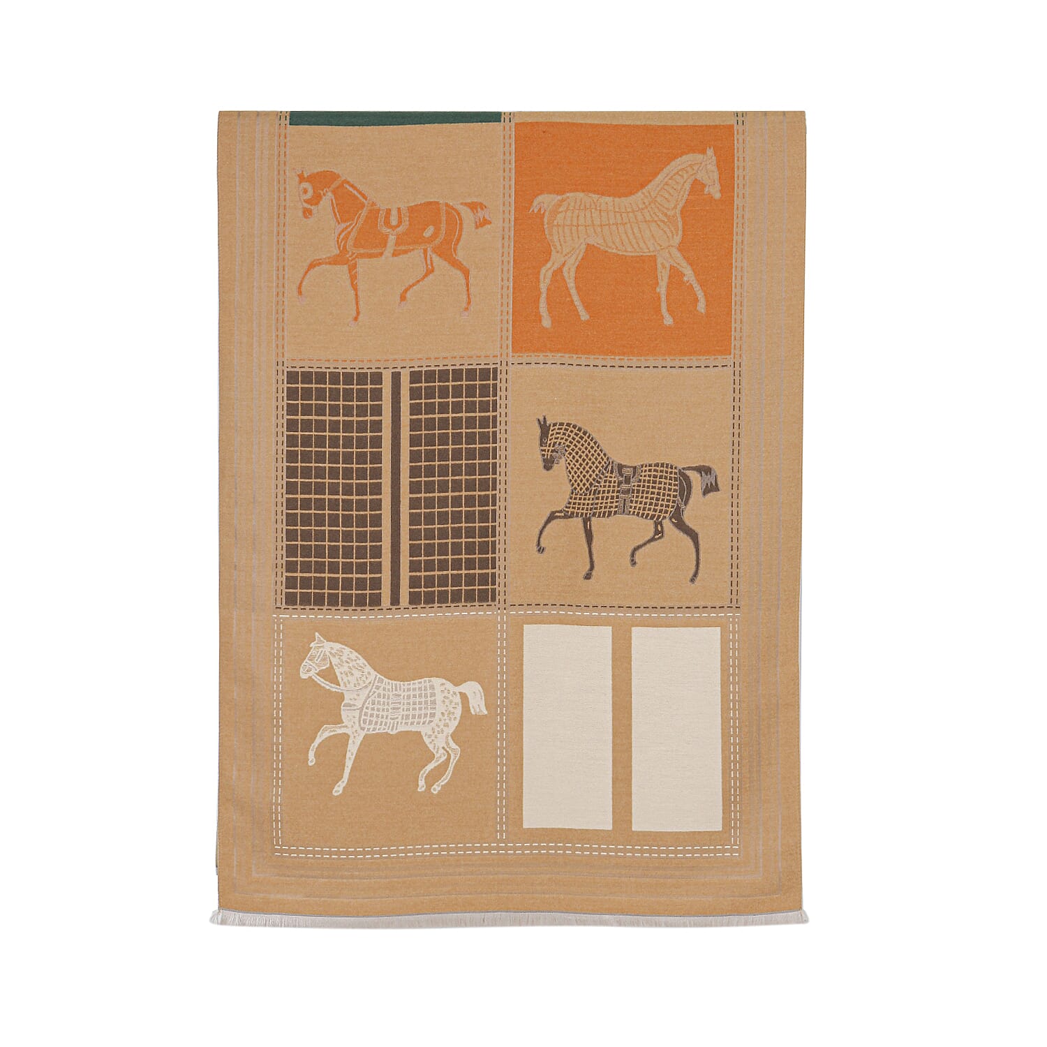 CLOSEOUT DEAL - Designer  Luxurious Horse Print Warm Shawl - Camel