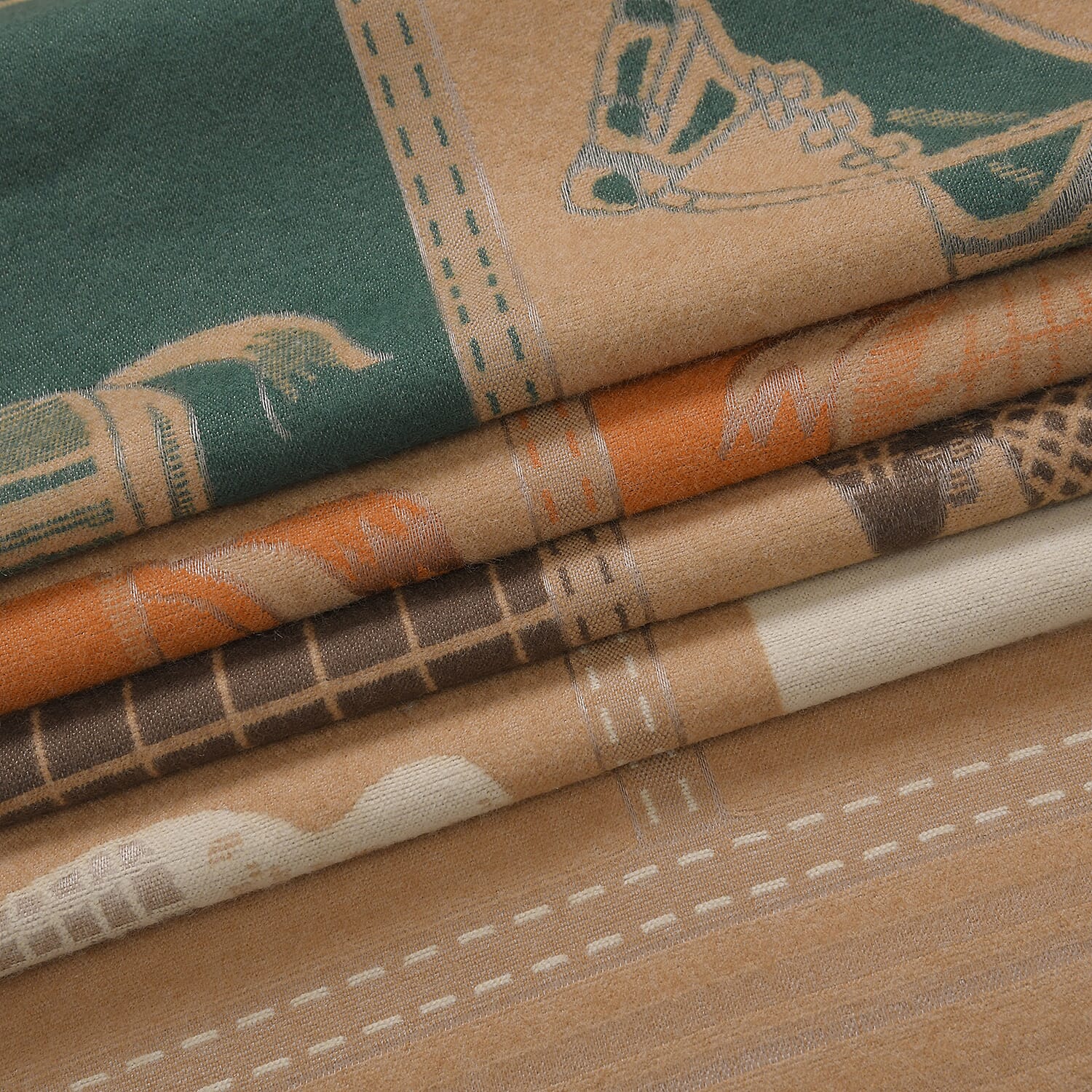 CLOSEOUT DEAL - Designer  Luxurious Horse Print Warm Shawl - Camel