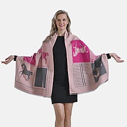 CLOSEOUT DEAL - Designer  Luxurious Horse Print Warm Shawl - Camel