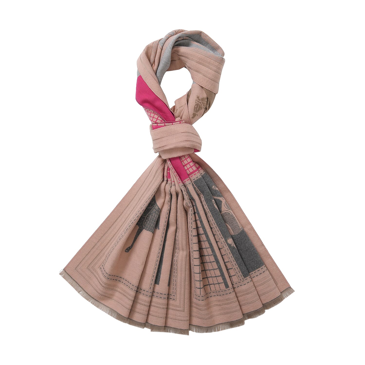 CLOSEOUT DEAL - 100% Viscose Designer  Luxurious Horse Print Warm Shawl - Pink