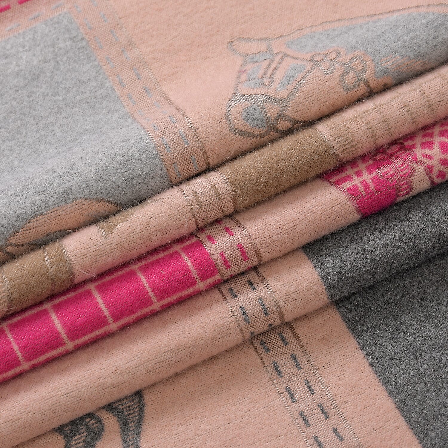 CLOSEOUT DEAL - 100% Viscose Designer  Luxurious Horse Print Warm Shawl - Pink