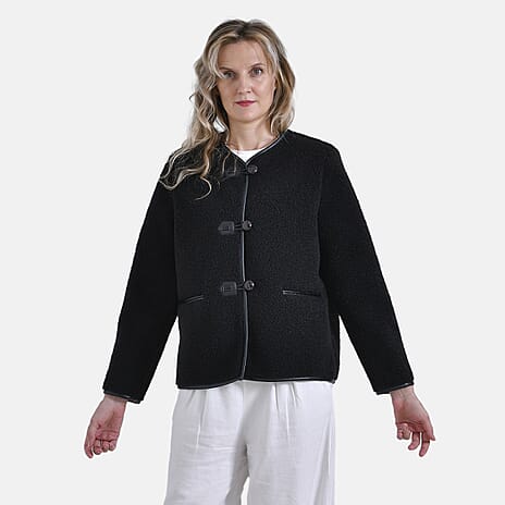 La Marey Fur-Effect Coat with Appliques (Size L) - Black