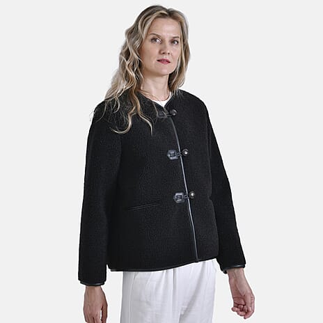 La Marey Fur-Effect Coat with Appliques (Size L) - Black