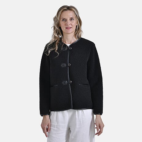 La Marey Fur-Effect Coat with Appliques (Size L) - Black