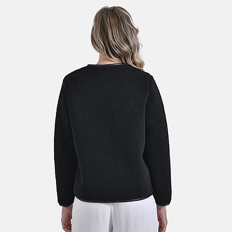 La Marey Fur-Effect Coat with Appliques (Size XXL) - Black