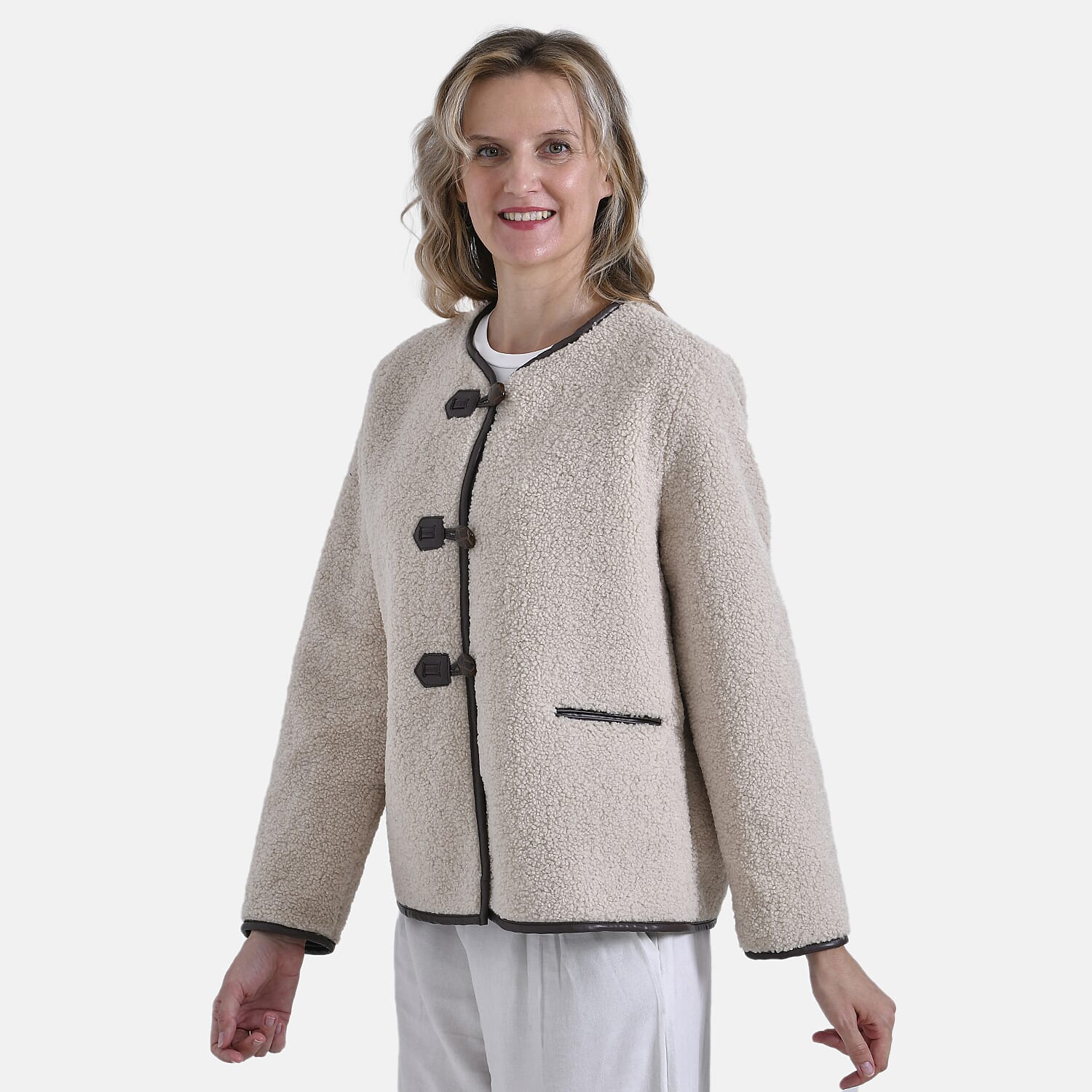 La Marey Fur-Effect Coat with Appliques
