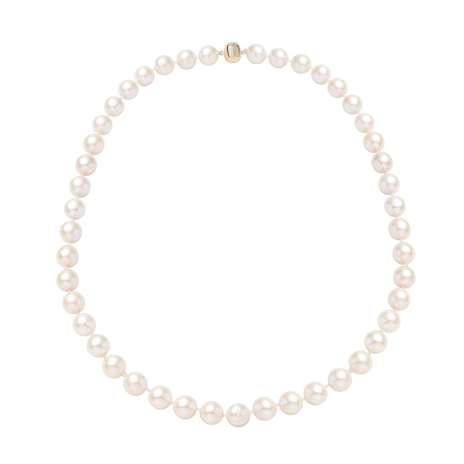 9K Yellow Gold White Edison Pearl (10mm) Necklace With Magnetic Lock (Size 20)