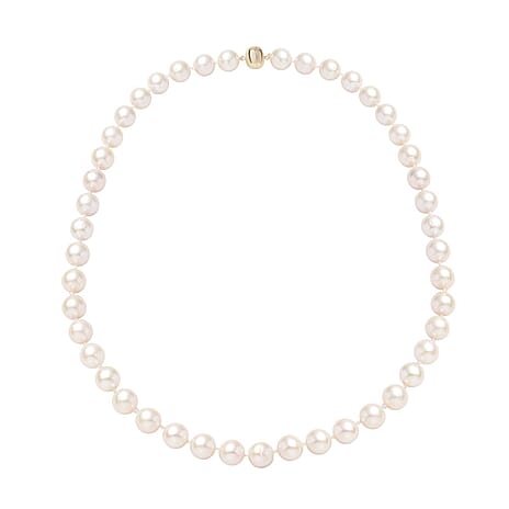 9K Yellow Gold White Edison Pearl Necklace With Magnectic Clasp (Size - 20)