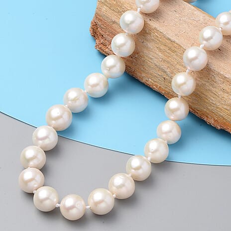 9K Yellow Gold White Edison Pearl Necklace With Magnectic Clasp (Size - 20)