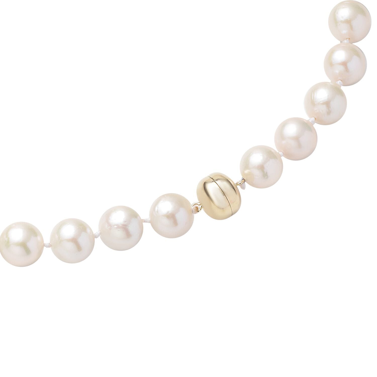 9K Yellow Gold White Edison Pearl (10mm) Necklace With Magnetic Lock (Size 20)