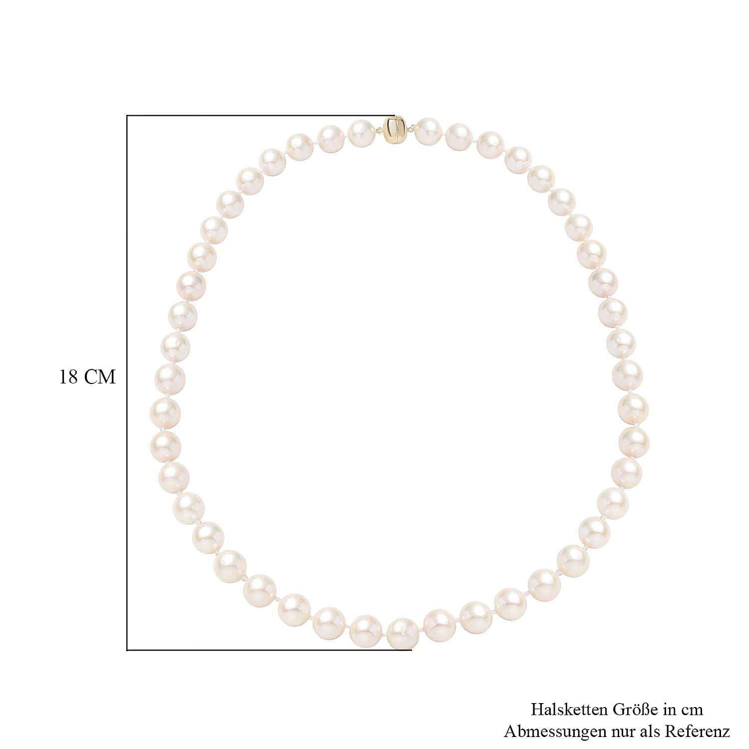 9K Yellow Gold White Edison Pearl (10mm) Necklace With Magnetic Lock (Size 20)